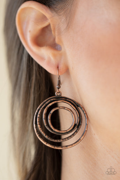 Paparazzi Spiraling Out of Control Copper Fishhook Earrings - P5BA-CPXX-045XX