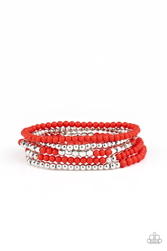 Paparazzi Stacked Showcase Red Stretch Bracelet - P9SE-RDXX-182XX