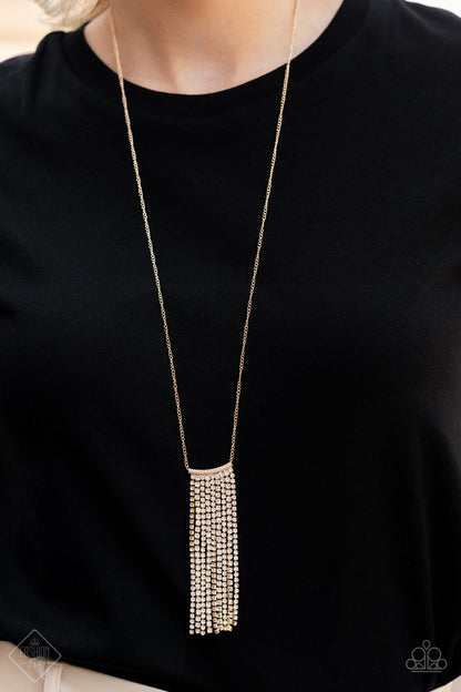 Paparazzi Stellar Crescendo Gold Long Necklace - Fashion Fix Magnificent Musings July 2022