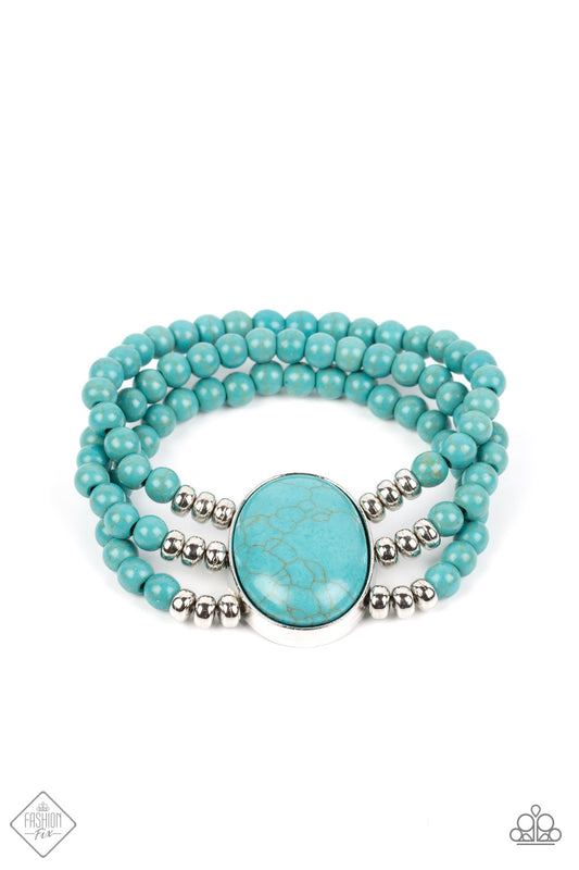 Paparazzi Stone Pools Blue Stretch Bracelet - Fashion Fix Simply Santa Fe May 2022 - P9SE-BLXX-426IK