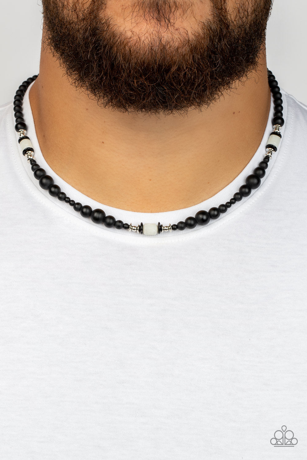 Paparazzi Stone Synchrony White Men's Short Necklace - P2MN-URWT-003XX
