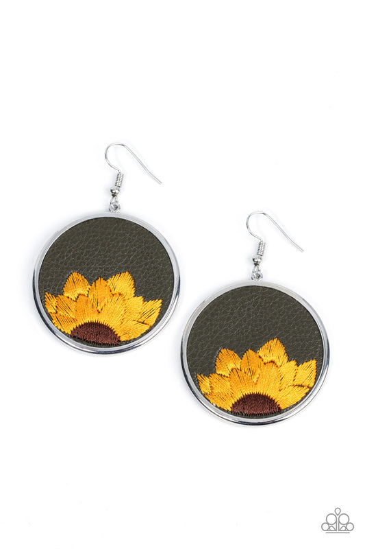 Paparazzi Sun-Kissed Sunflowers Green Fishhook Earrings - P5SE-GRXX-144XX