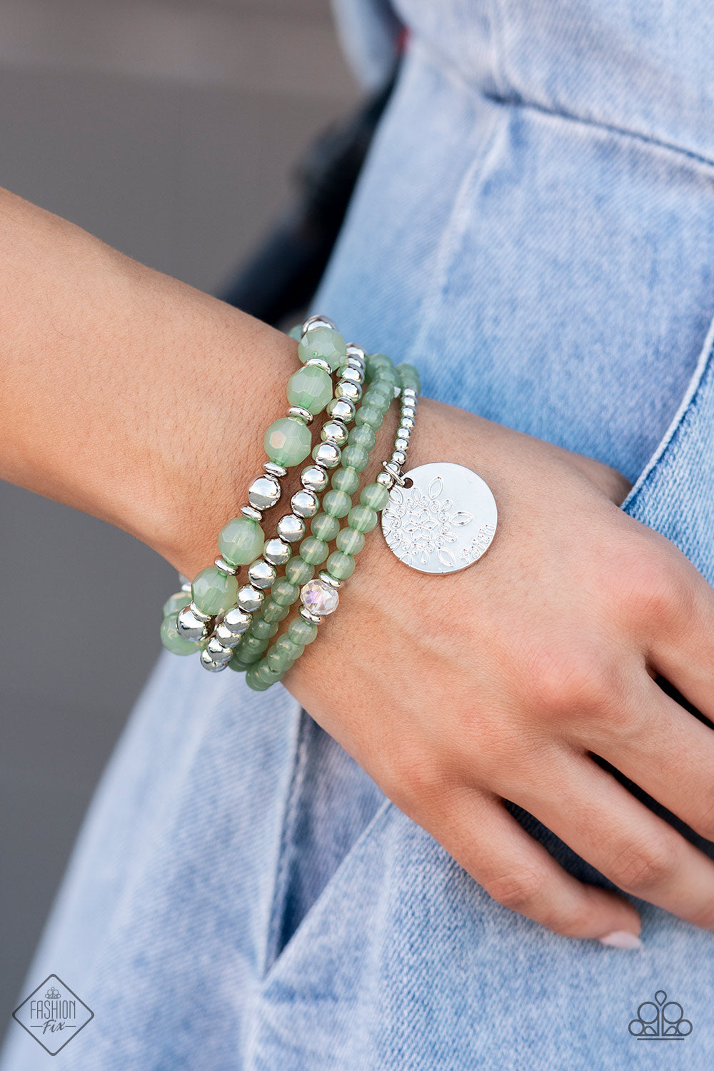 Paparazzi Surfer Style Green Stretch Bracelet - Fashion Fix Glimpses of Malibu October 2022