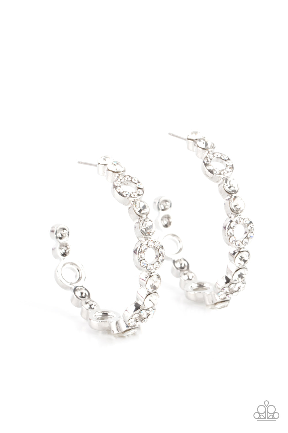 Paparazzi Swoon-Worthy Sparkle White Post Hoop Earrings - P5HO-WTXX-099XX