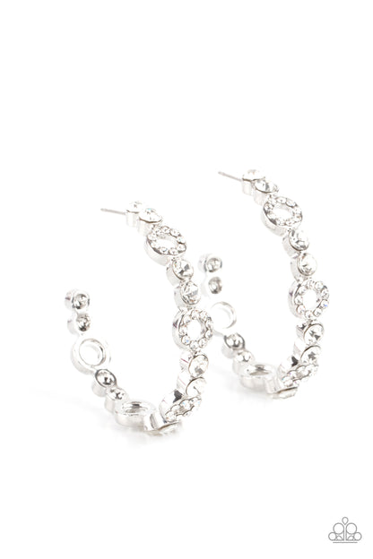 Paparazzi Swoon-Worthy Sparkle White Post Hoop Earrings - P5HO-WTXX-099XX