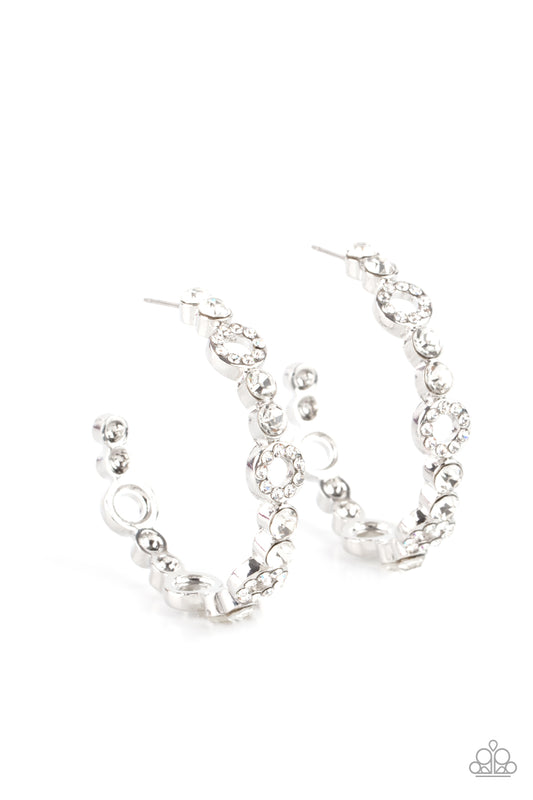 Paparazzi Swoon-Worthy Sparkle White Post Hoop Earrings - P5HO-WTXX-099XX