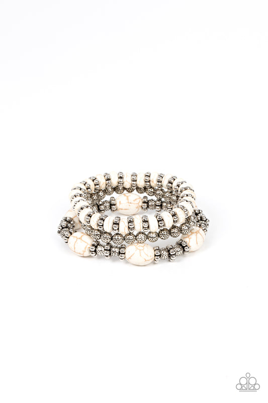 Paparazzi Take By Sandstorm White Stretch Bracelet - P9SE-WTXX-236XX