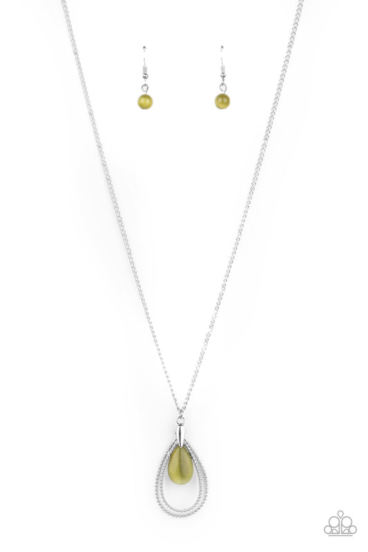 Paparazzi Teardrop Tranquility Green Long Necklace