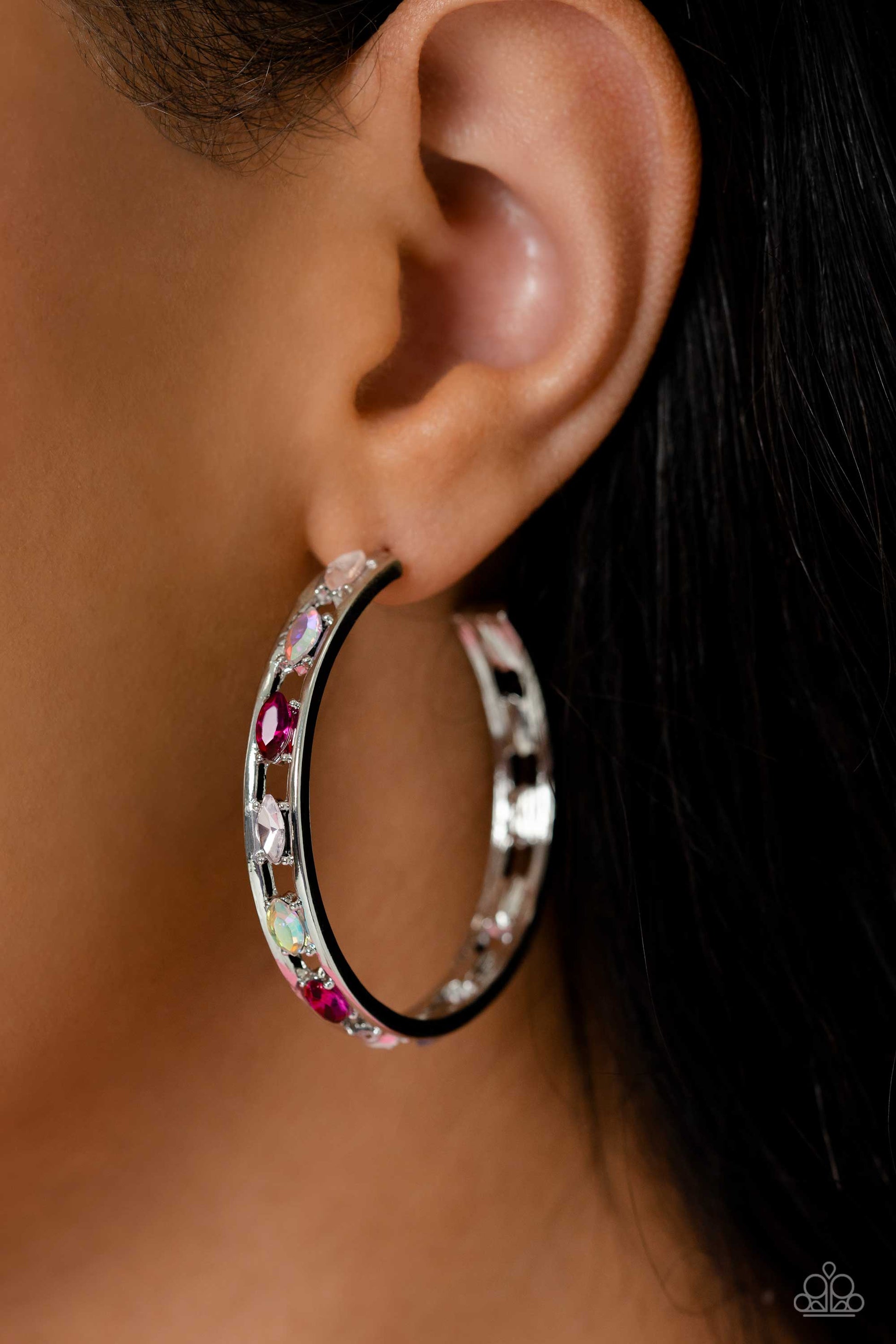 Paparazzi The Gem Fairy Pink Post Hoop Earrings - Life of the Party Exclusive February 2023 - P5HO-PKXX-047XX