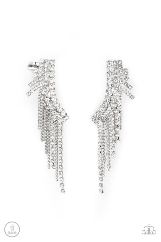 Paparazzi Thunderstruck Sparkle White Ear Crawler Earrings - P5PO-CRWT-298XX
