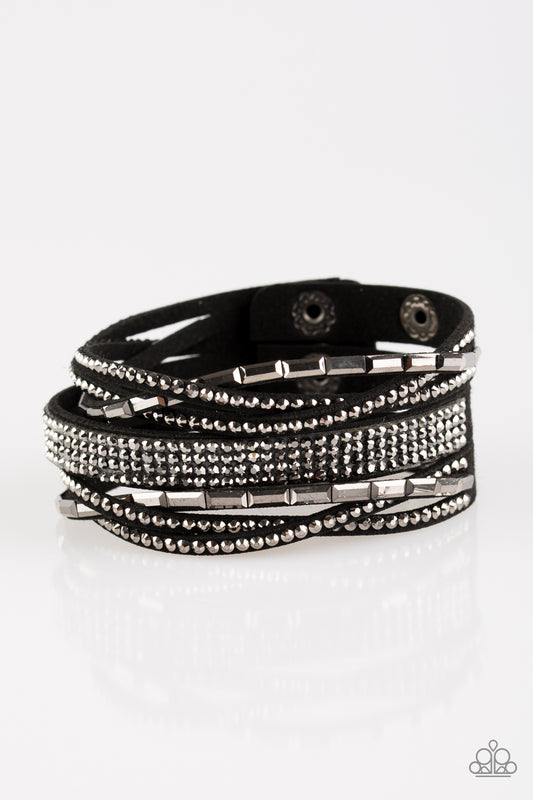 Paparazzi Tough Girl Glamour Black Single Wrap Snap Bracelet