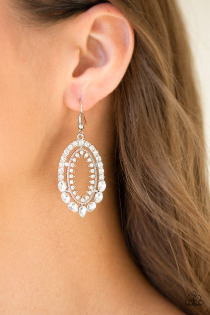 Paparazzi Trophy Shimmer White Fishhook Earrings - P5RE-WTXX-373XX