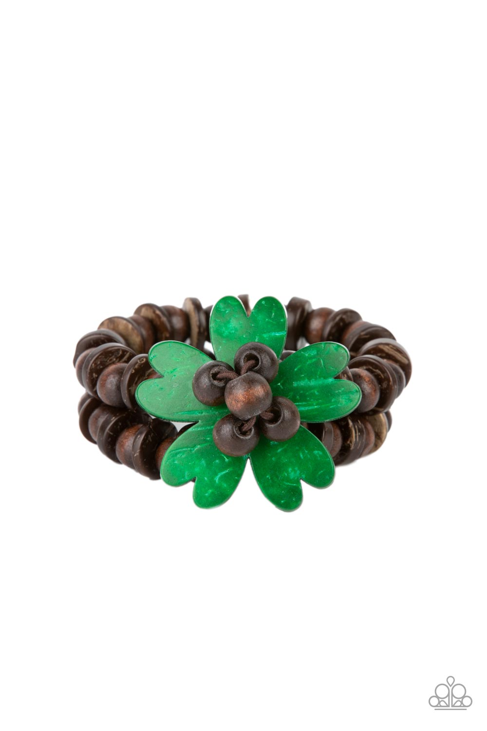 Paparazzi Tropical Flavor Green Wood Stretch Bracelet - P9WH-GRXX-195XX