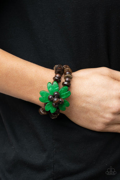 Paparazzi Tropical Flavor Green Wood Stretch Bracelet - P9WH-GRXX-195XX