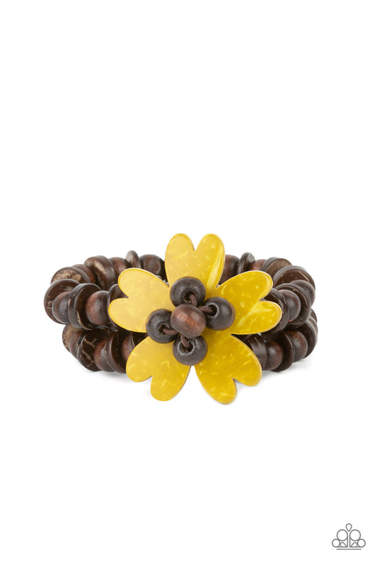 Paparazzi Tropical Flavor Yellow Wood Stretch Bracelet - P9WH-YWXX-143XX