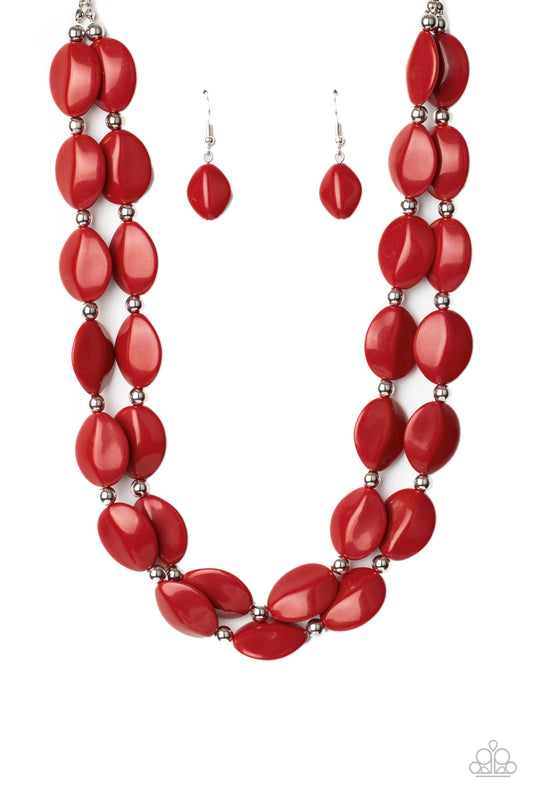 Paparazzi Two-Story Stunner Red Short Necklace - P2ST-RDXX-070XX