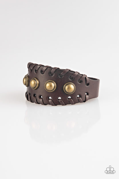 Paparazzi Urban Cowboy Brown Men's Single Wrap Snap Bracelet - P9UR-BRXX-028XX