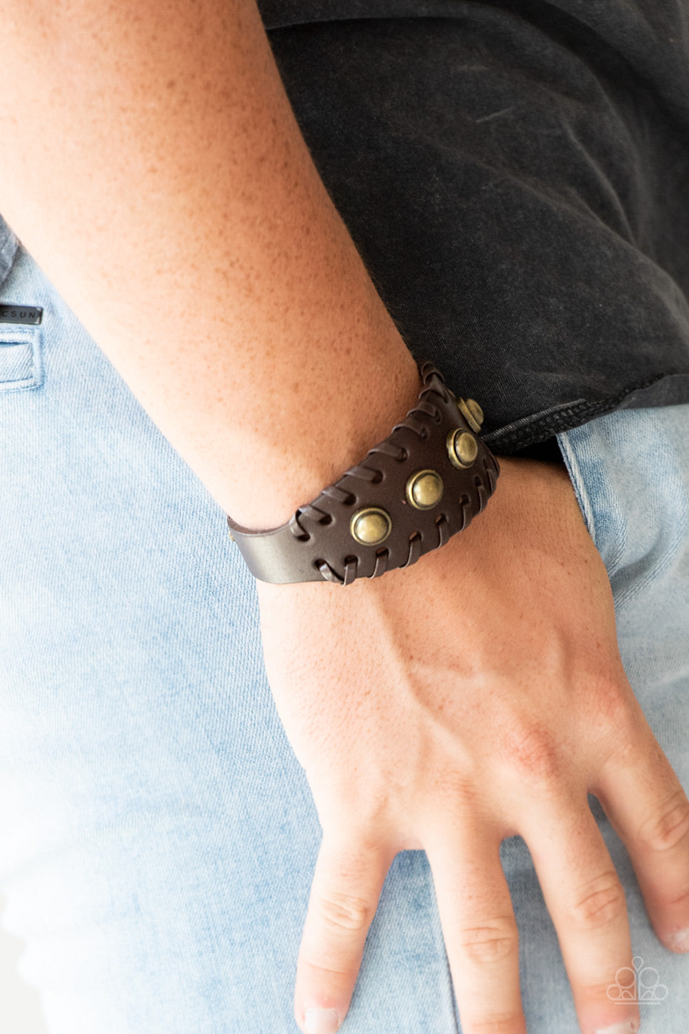 Paparazzi Urban Cowboy Brown Men's Single Wrap Snap Bracelet - P9UR-BRXX-028XX