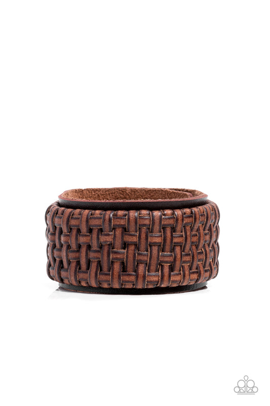 Paparazzi Urban Expansion Brown Men's Single Wrap Snap Bracelet - P9UR-BNXX-650XX