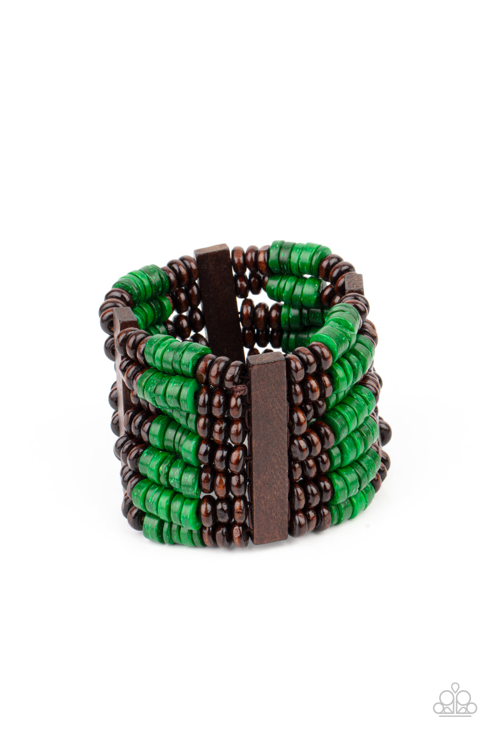 Paparazzi Vacay Vogue Green Wood Stretch Bracelet - P9SE-GRXX-155XX