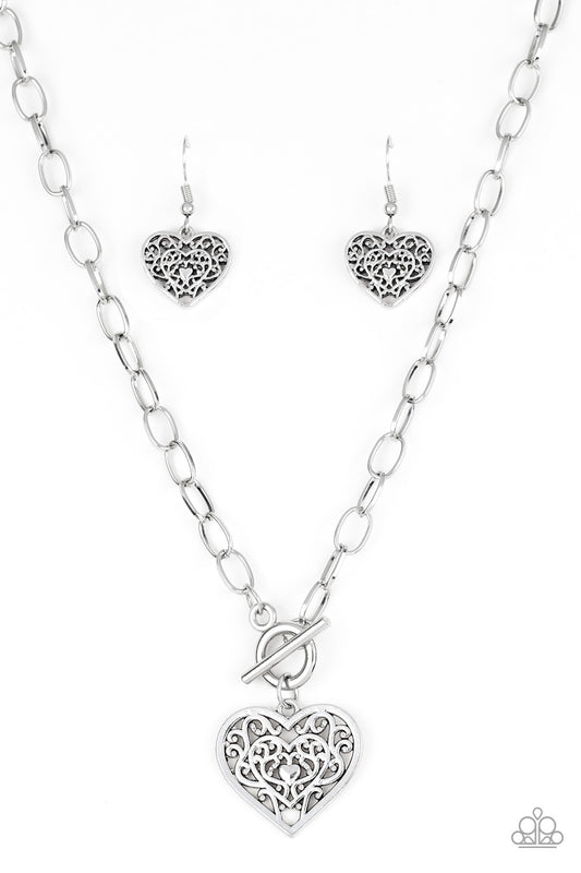 Paparazzi Victorian Romance Silver Heart Short Toggle Necklace