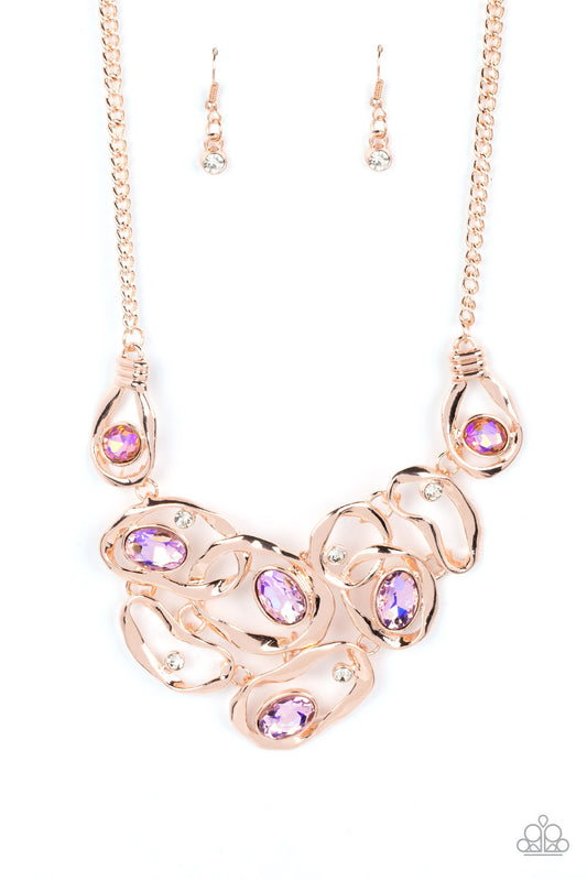 Paparazzi Warp Speed Rose Gold Short Necklace - Life Of The Party Exclusive July 2022 - P2ST-GDRS-134XX