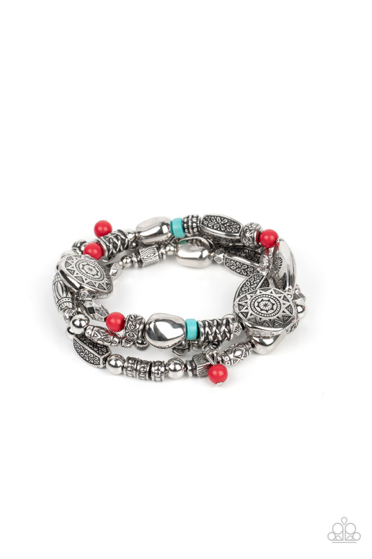 Paparazzi Western Quest Red Stretch Bracelet - P9SE-RDXX-277XX