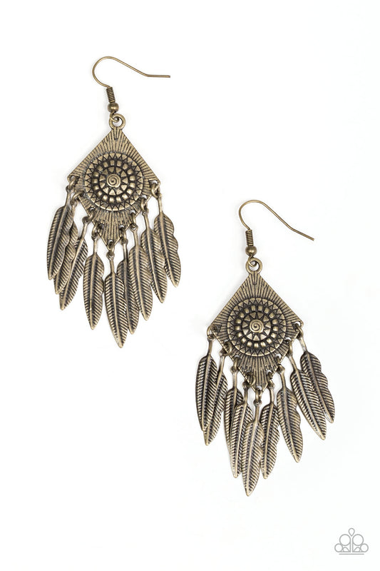 Paparazzi Western Rattler Brass Fishhook Earrings - P5TR-BRXX-087XX