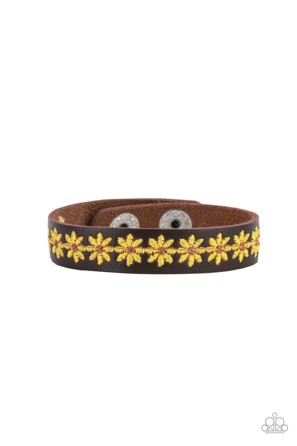 Paparazzi Wildflower Wayfarer Yellow Single Wrap Snap Bracelet