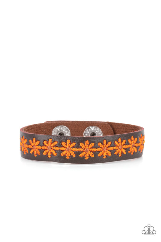 Paparazzi Wildflower Wayfarer Orange Single Wrap Snap Bracelet