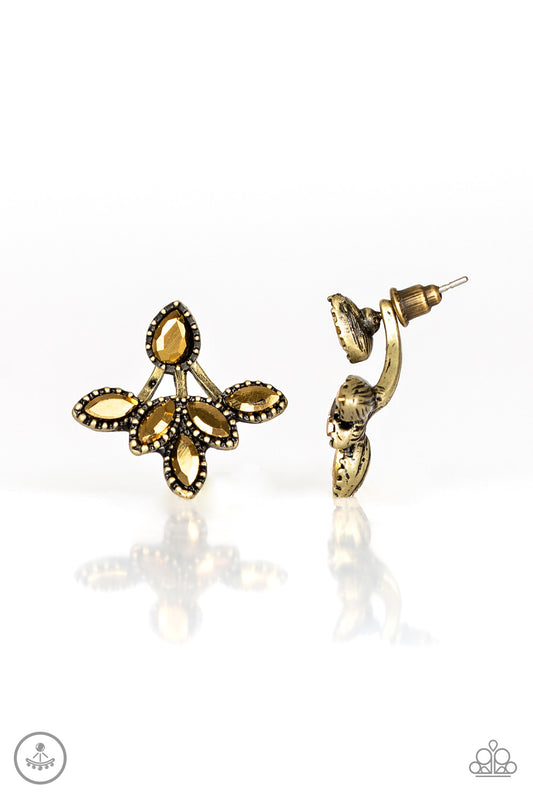 Paparazzi A Force To BEAM Reckoned With Brass Jacket Post Earrings - P5PO-BRXX-040XX
