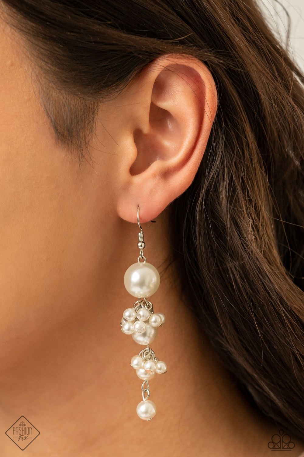 Paparazzi Ageless Applique White Fishhook Earrings - Fashion Fix Fiercely 5th Avenue March 2021