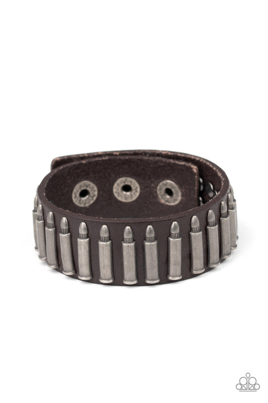 Paparazzi Armed and Dangerous Brown Single Wrap Snap Bracelet