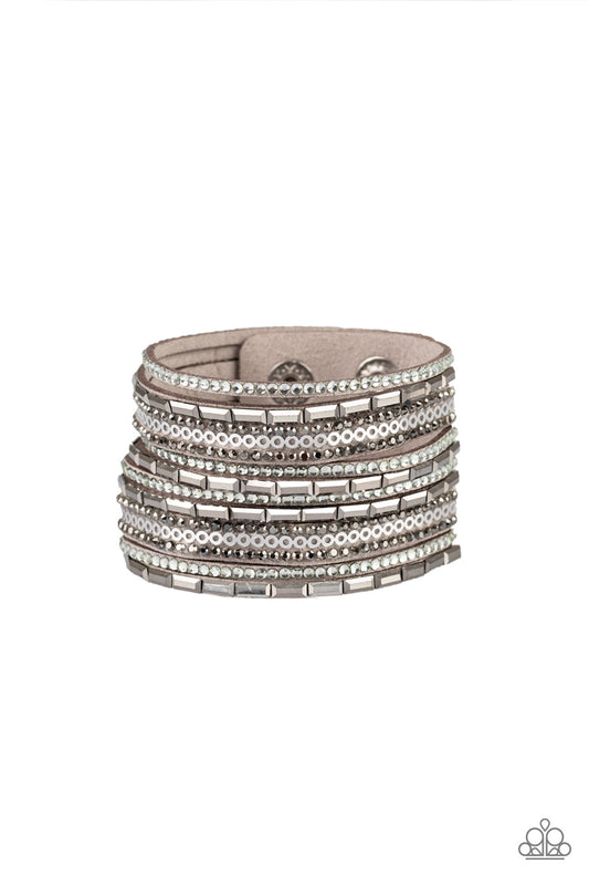 Paparazzi A Wait-and-SEQUIN Attitude Silver Single Wrap Snap Bracelet - P9DI-URSV-126XX