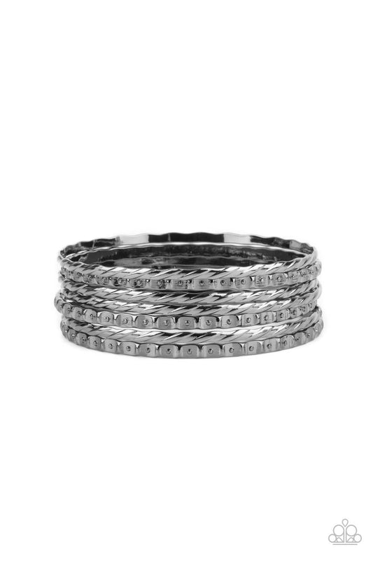 Paparazzi Back-To-Back Stacks Black Bangle Bracelet