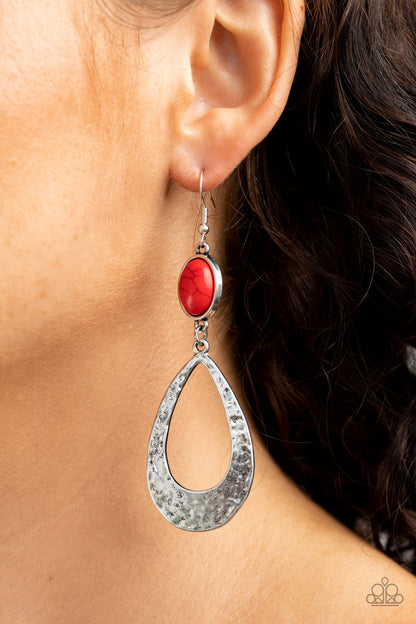 Paparazzi Badlands Baby Red Fishhook Earrings - P5SE-RDXX-115XX