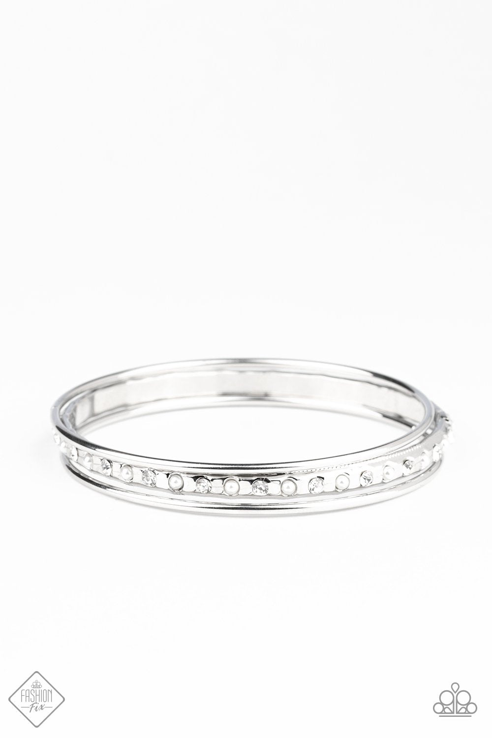 Paparazzi Ballroom Belle White Bangle Bracelet - Fashion Fix Fiercely 5th Avenue January 2020 - P9RE-WTXX-331OO