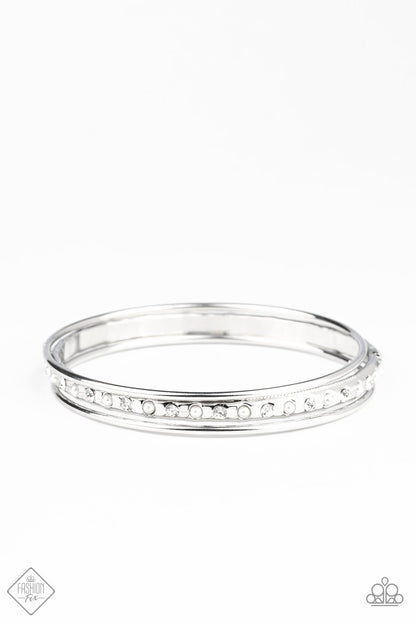 Paparazzi Ballroom Belle White Bangle Bracelet - Fashion Fix Fiercely 5th Avenue January 2020 - P9RE-WTXX-331OO