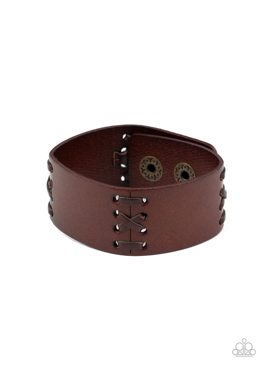 Paparazzi Batters Up Brown Single Wrap Snap Bracelet - P9UR-BNXX-505XX