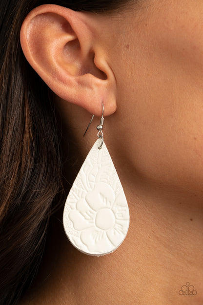 Paparazzi Beach Garden White Leather Fishhook Earrings