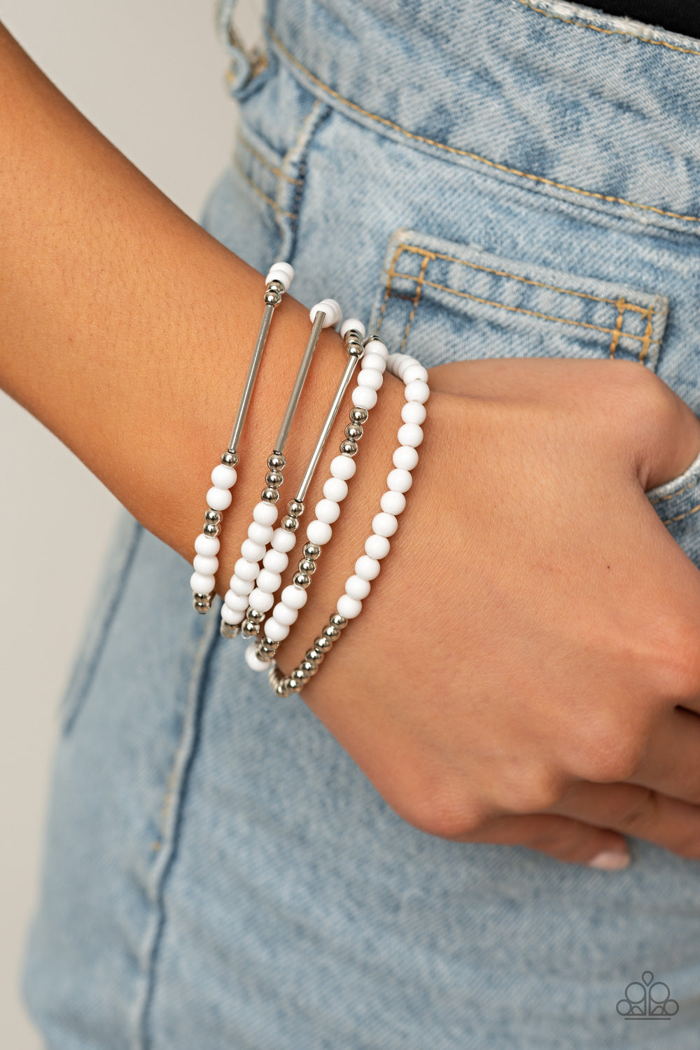 Paparazzi BEAD Between The Lines White Stretch Bracelet