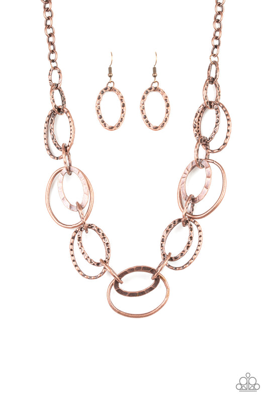 Paparazzi Bend OVAL Backwards Copper Short Necklace - P2IN-CPXX-161XX