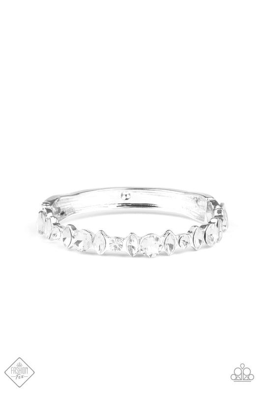 Paparazzi BLING Them To Their Knees White Hinged Cuff Bracelet - Fashion Fix Fiercely 5th Avenue September 2020