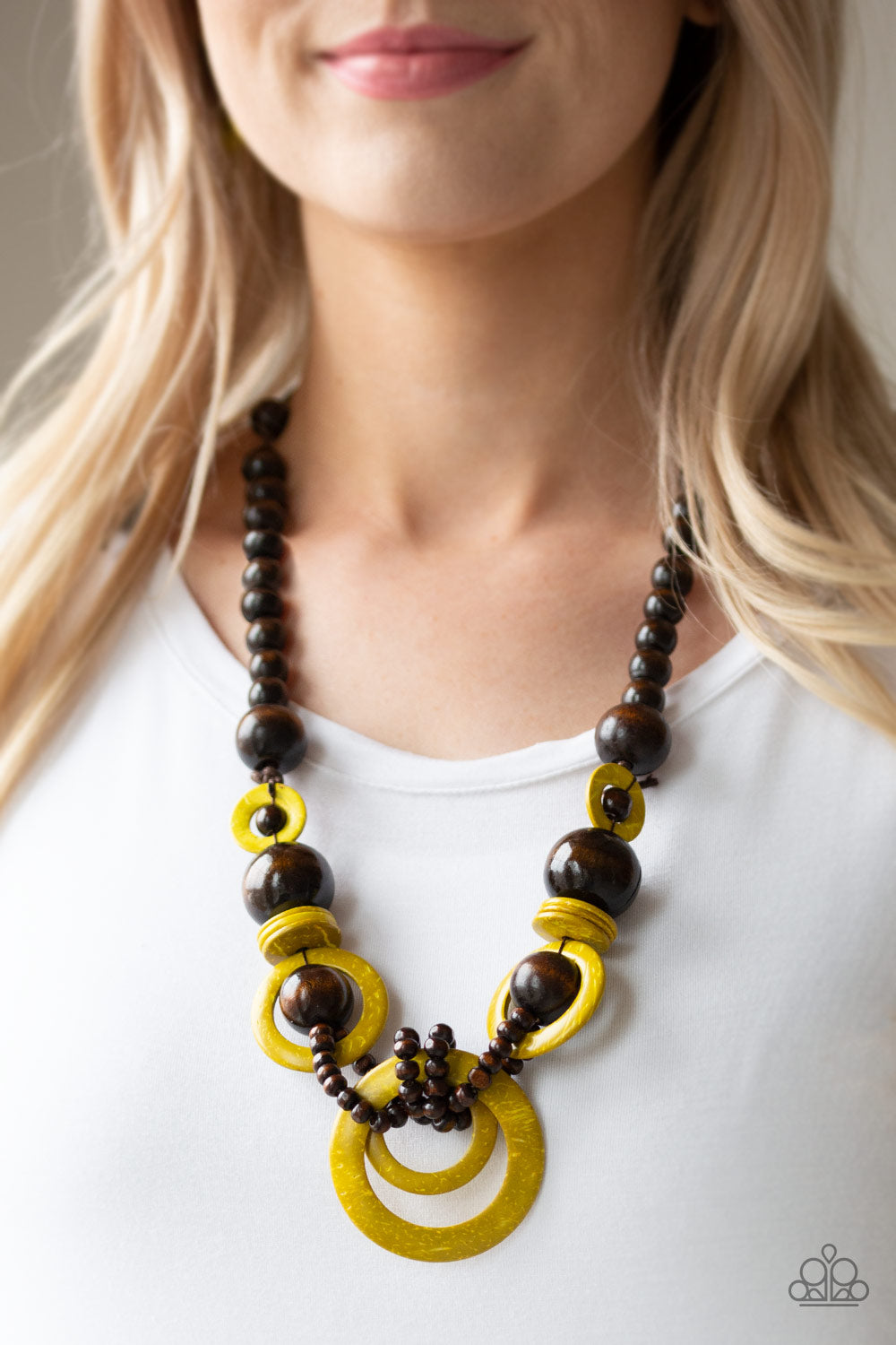 Paparazzi Boardwalk Party Yellow Wood Short Necklace