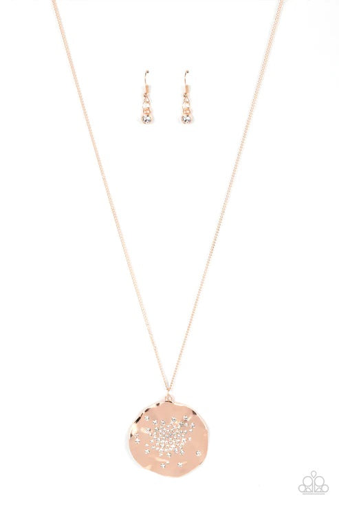 Paparazzi Boom and COMBUST Rose Gold Long Necklace - P2RE-GDRS-421XX