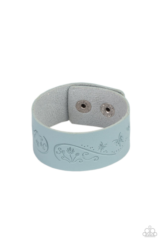 Paparazzi Butterfly Canopy Blue Single Wrap Snap Bracelet