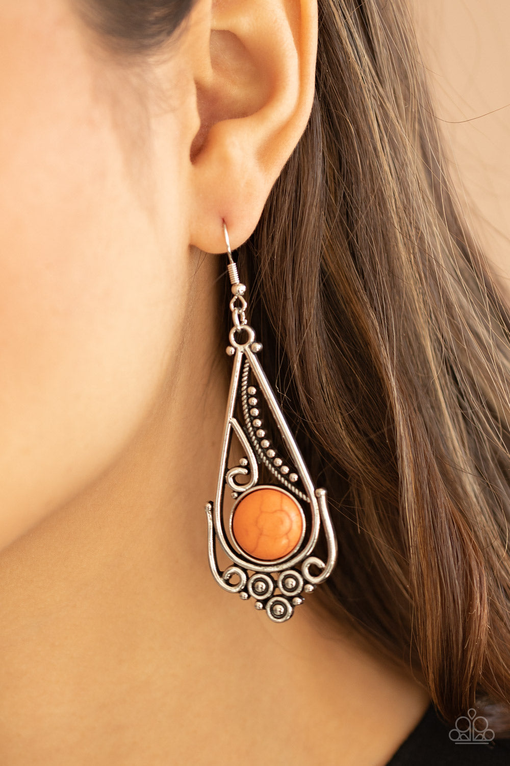 Mojave Mogul - Orange Stone and Silver Earrings - Paparazzi Accessories