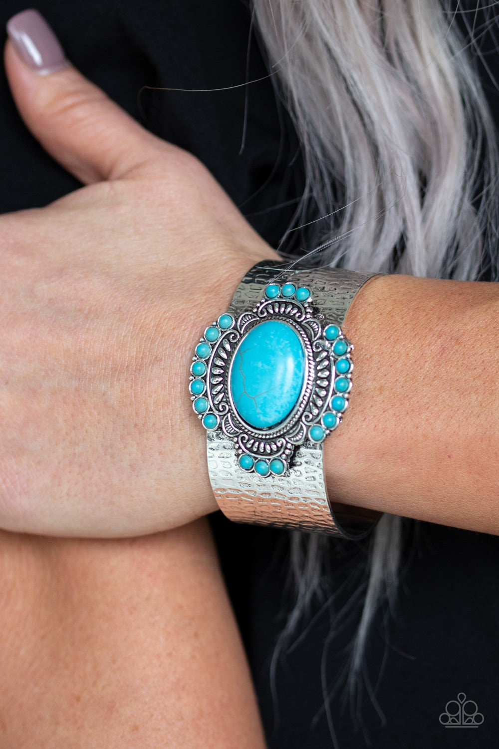 Paparazzi Canyon Crafted Blue Stone Cuff Bracelet