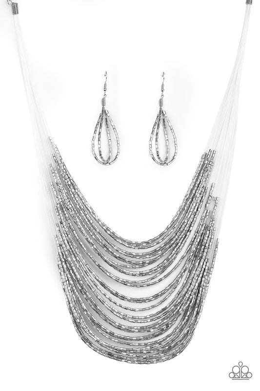 Paparazzi Catwalk Queen Silver Seed Bead Short Necklace