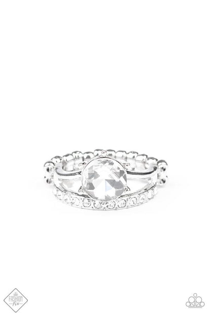 Paparazzi Center Stage Shimmer White Ring - Fashion Fix Fiercely 5th Avenue March 2020